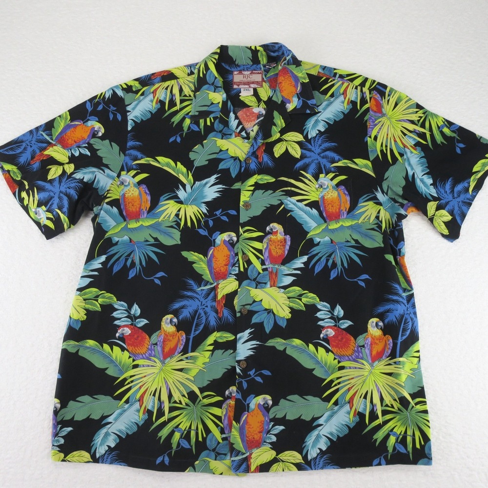 RJC Parrot Hawaiian Shirt Mens 2XL Made In Hawaii‎ Tropical Cotton